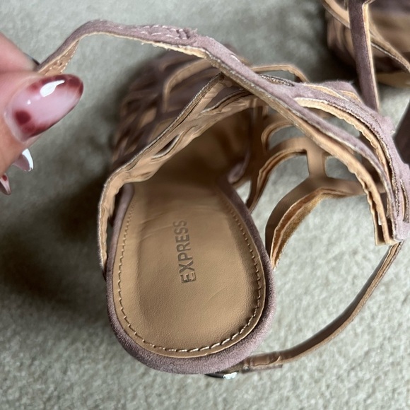 Express Mauve Pink Suede Strappy High Heels - Picture 9 of 15